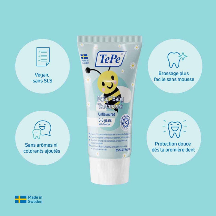 TePe Daily Toothpaste with Fluoride for babies 0–6 years, neutral flavour 50 ml (1.69fl oz)