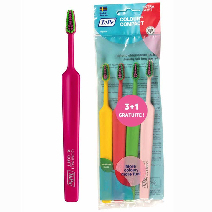 TePe Extra Soft Soft toothbrushes colour compact 4 units