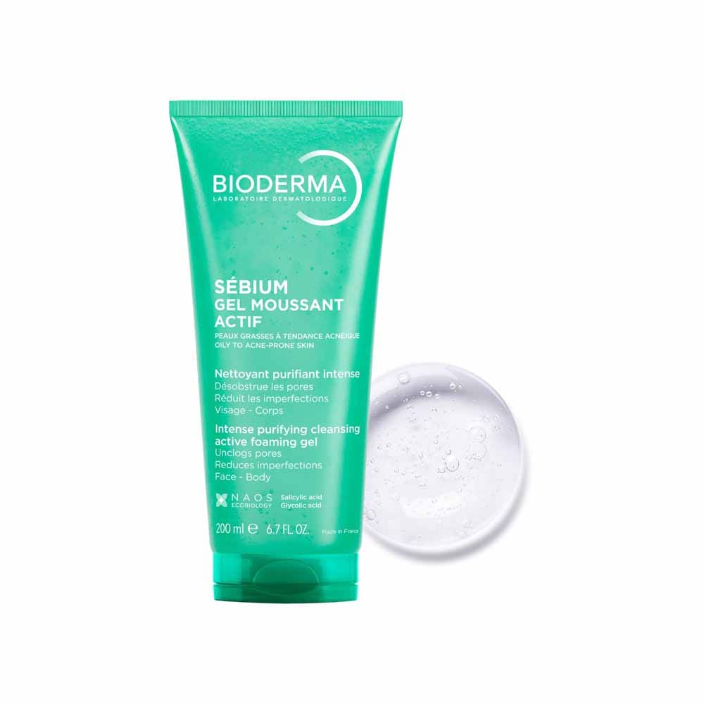 Bioderma Sebium Gel moussant actif 200 ml (6,76 fl oz) pour la peau grasse sujette à l'acné