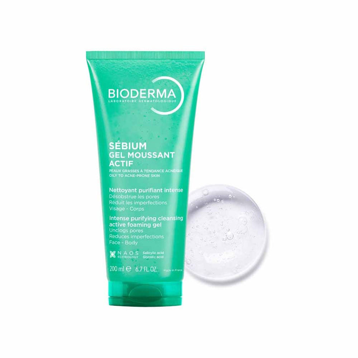 Bioderma Sebium Gel moussant actif 200 ml (6,76 fl oz) pour la peau grasse sujette à l'acné