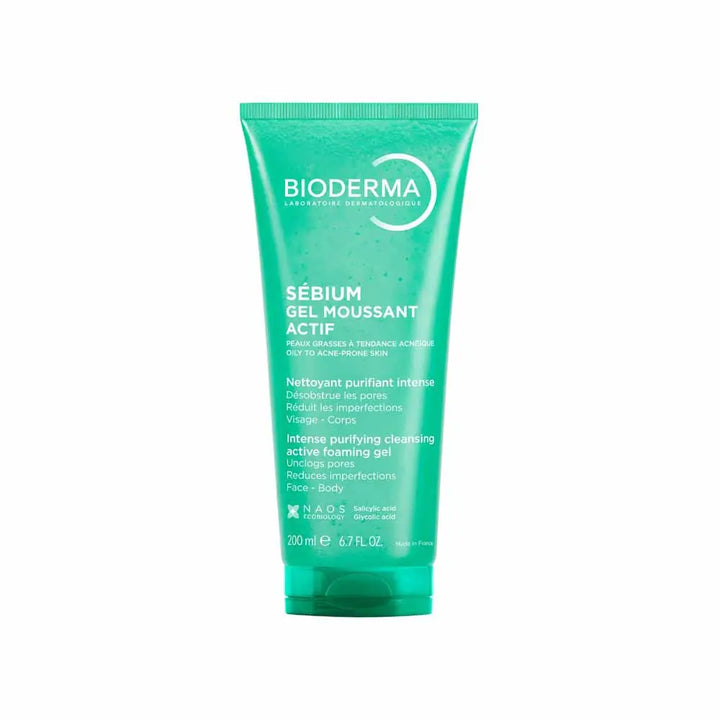 Bioderma Sebium Gel moussant actif 200 ml (6,76 fl oz) pour la peau grasse sujette à l'acné