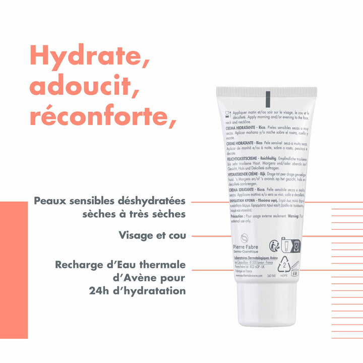 Avène Hydrance Rich Moisturizer 40ml (1.35fl oz) for Sensitive Dry to Very Dry Skin