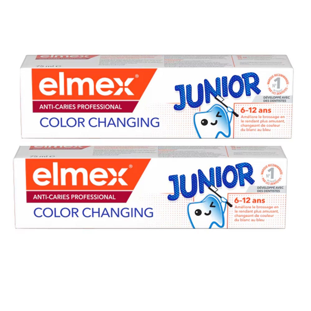 Elmex Color Changing Anti-Caries Toothpaste ages 6-12 2 x 75 ml (2.54fl oz)