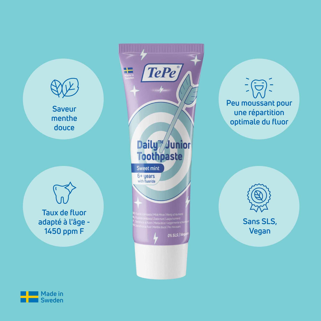 TePe Daily Junior toothpaste from 7 years mild mint flavour 75 ml (2.54fl oz)