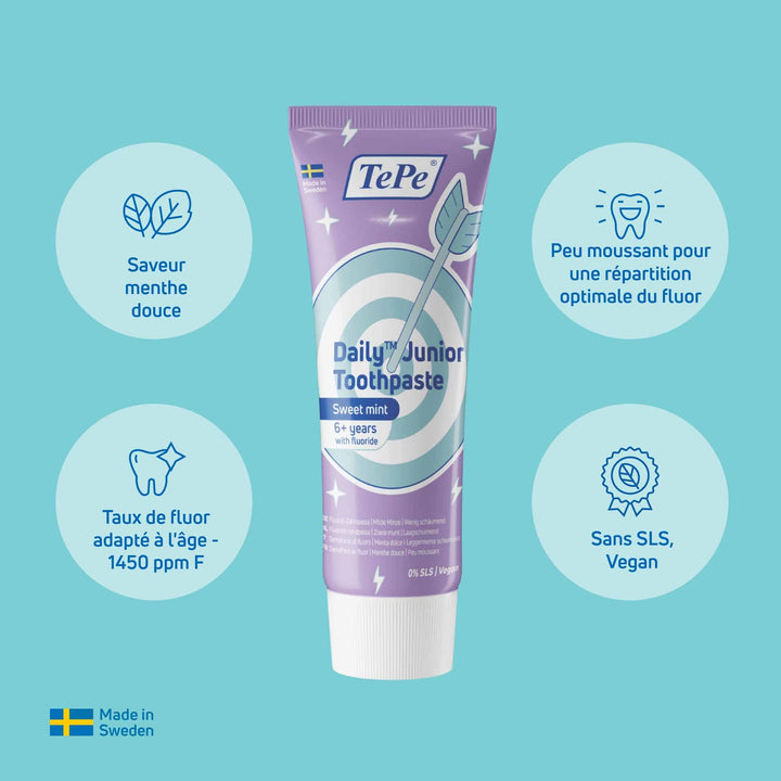 TePe Daily Junior toothpaste from 7 years mild mint flavour 75 ml (2.54fl oz)