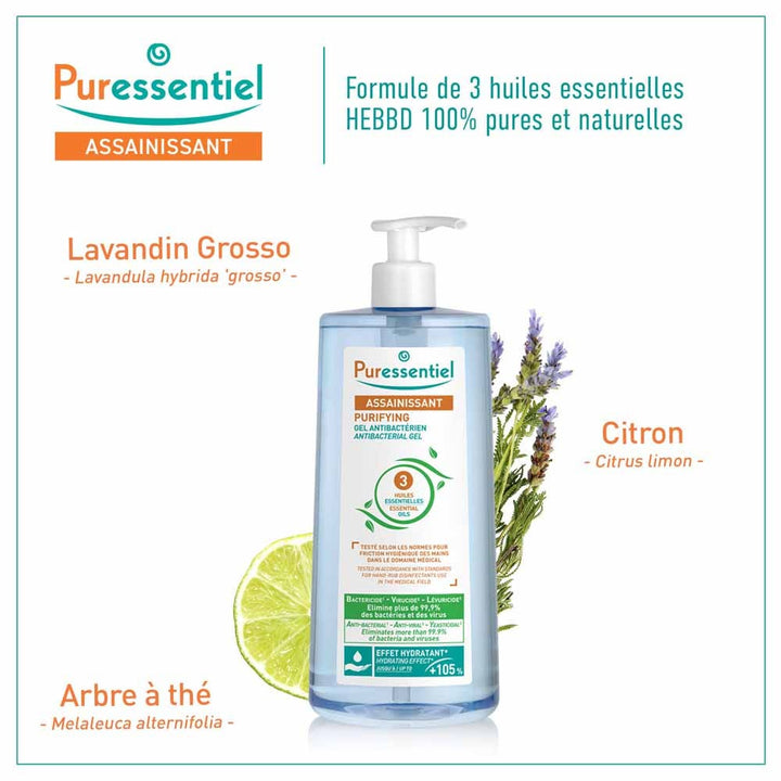 Puressentiel Essential Oils Cleansing antibacterial hand gel with 3 essential oils 975ml (32.97fl oz)