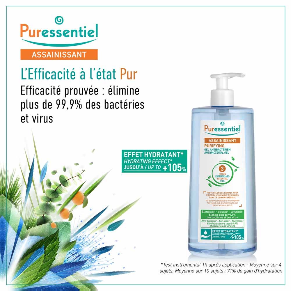 Puressentiel Essential Oils Cleansing antibacterial hand gel with 3 essential oils 975ml (32.97fl oz)