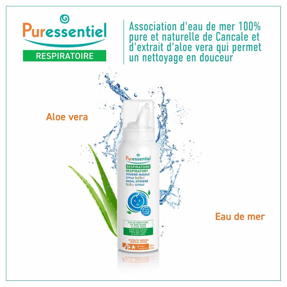 Puressentiel Respiratory Hygiene Nasal Spray Baby Water and Aloe Vera 120ml (4.06fl oz)