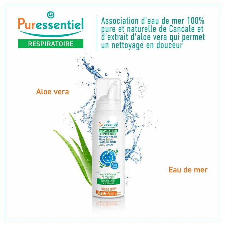 Puressentiel Respiratory Hygiene Nasal Spray Baby Water and Aloe Vera 120ml (4.06fl oz)