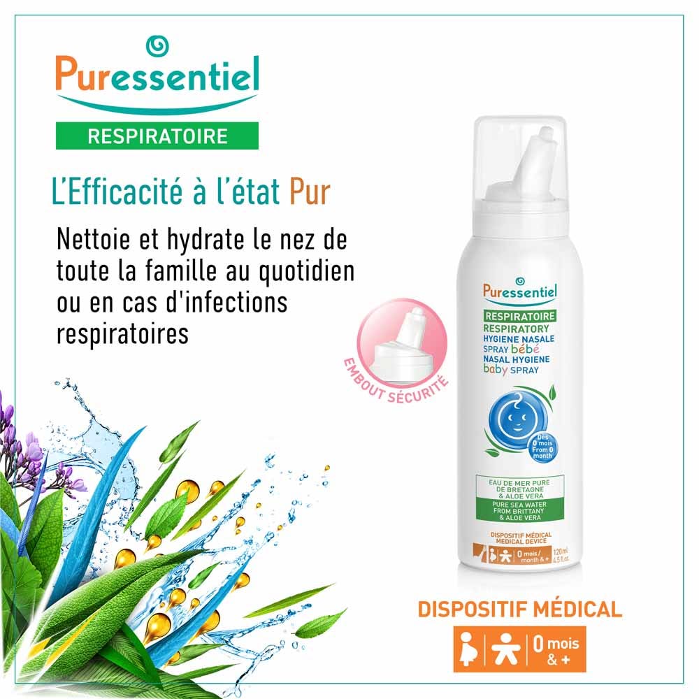 Puressentiel Respiratory Hygiene Nasal Spray Baby Water and Aloe Vera 120ml (4.06fl oz)