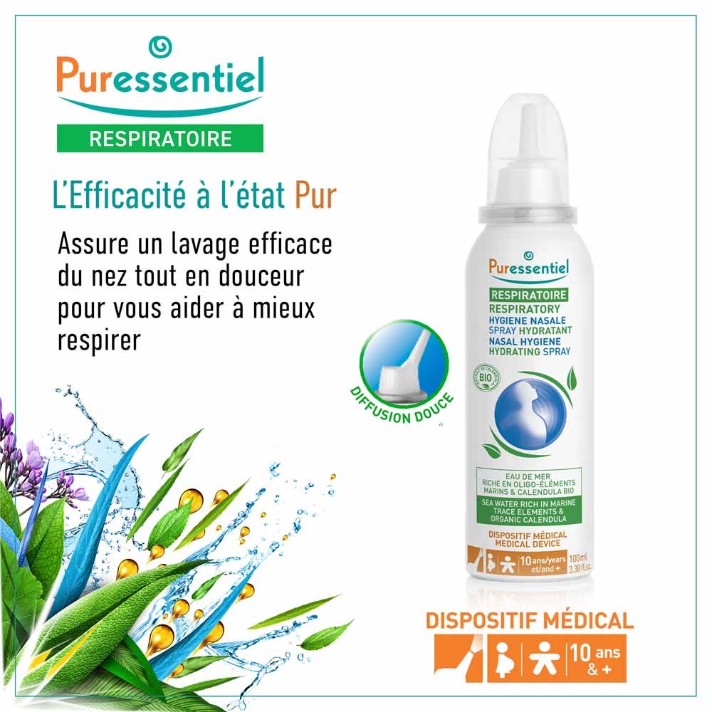 Puressentiel Respiratory Spray Nasal Hygiene Hydrating 100ml Breathing 100ml (3.38fl oz)