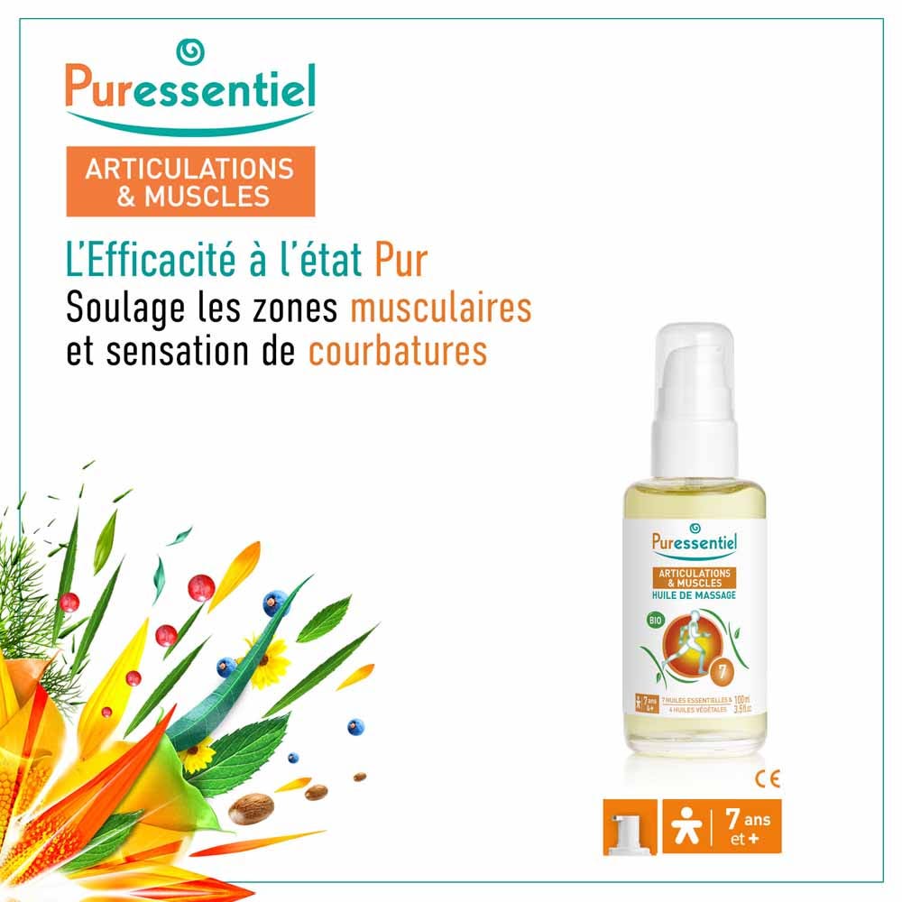 Puressentiel Joints & Muscles Bio Massage Oil Arnica et gaulthérie 100ml (3.38fl oz)