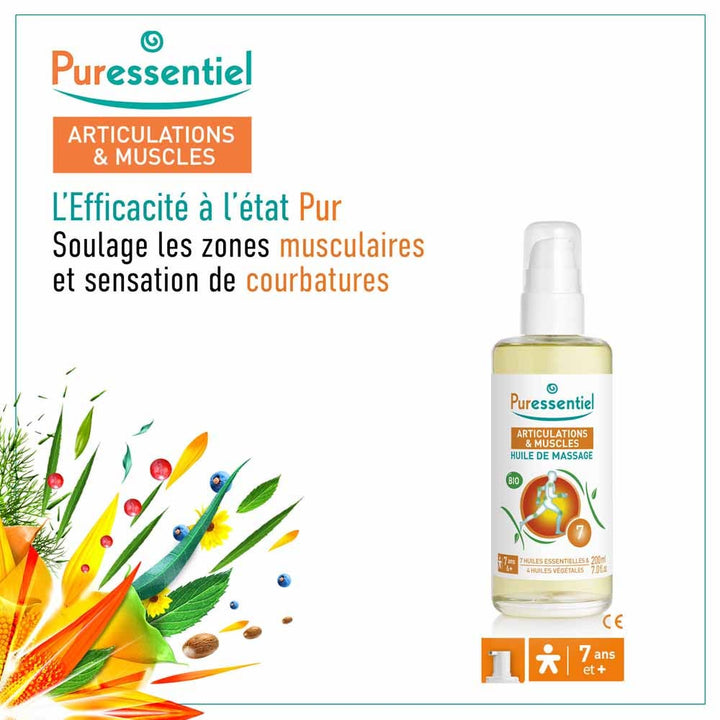 Puressentiel Joints & Muscles Massage Oil Organic Arnica and Gaultheria 200ml (6.76fl oz)