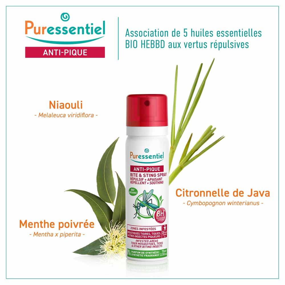 Puressentiel Repellents Mosquito repellent and soothing spray 75ml (2.54fl oz) - FrenchBeautyHub