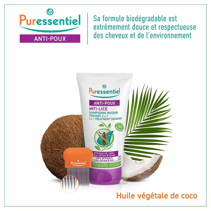 Puressentiel Anti-Lice 2-in-1 treating mask shampoo with comb 150 ml (5.07fl oz)