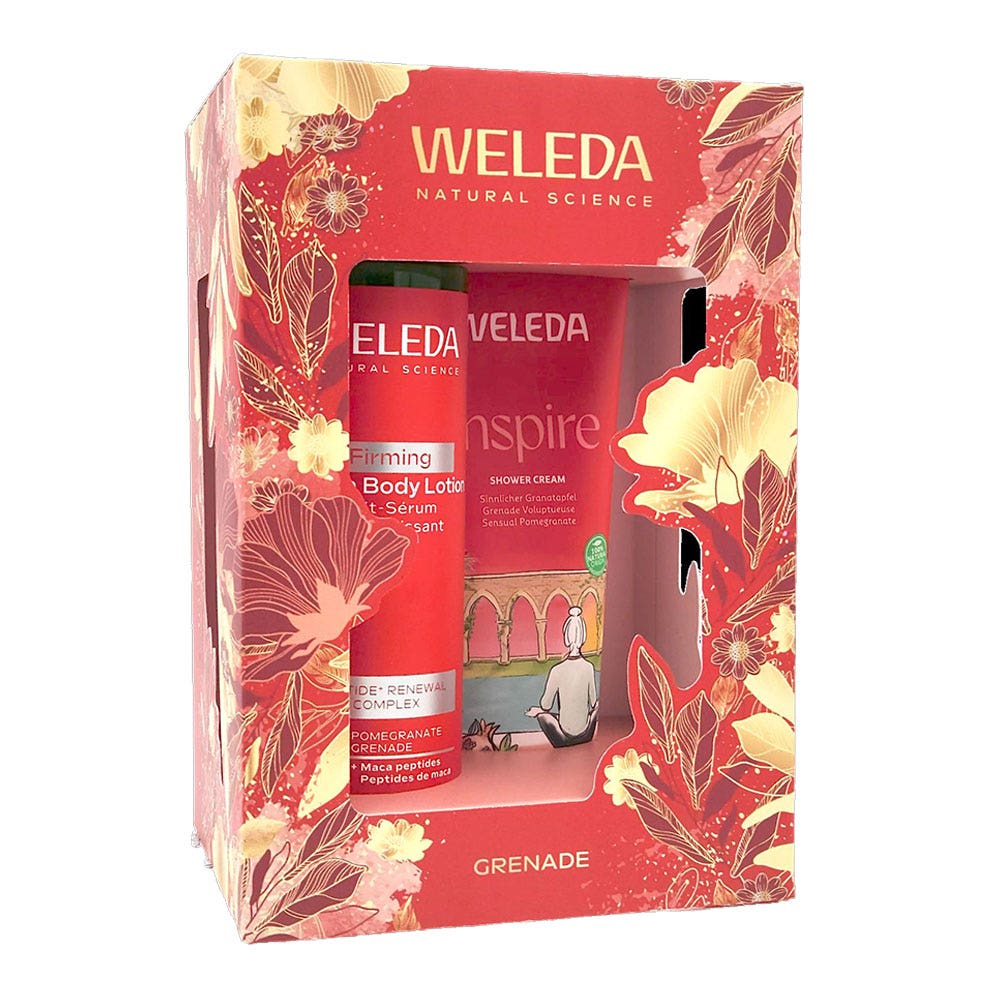 Weleda Pomegranate Firming serum milk and Inspire shower cream gift set - FrenchBeautyHub