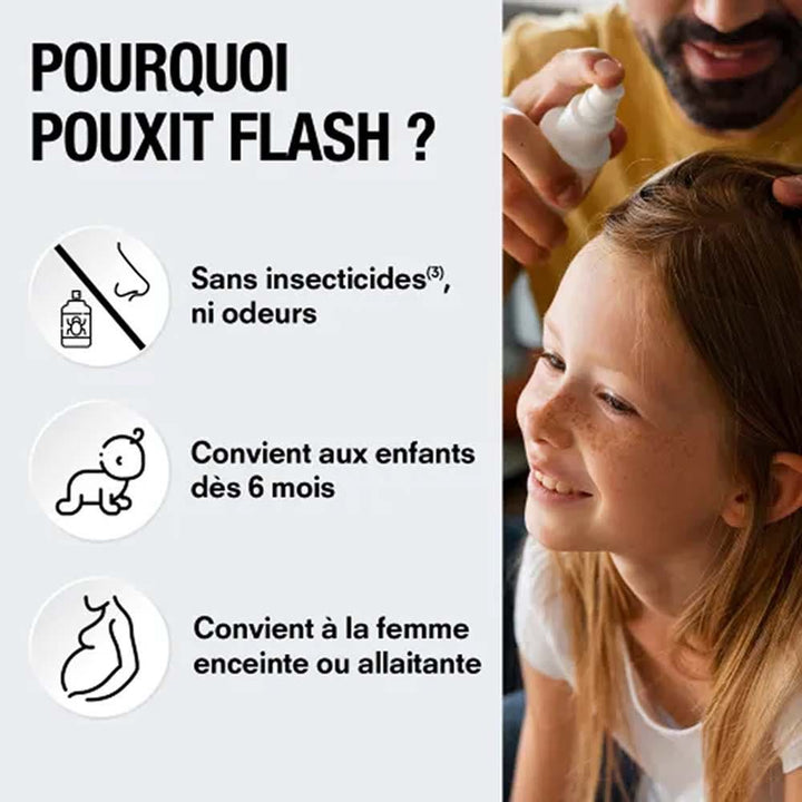 Pouxit Flash Lice and nit treatment lotion spray 150ml (5.07fl oz) - FrenchBeautyHub