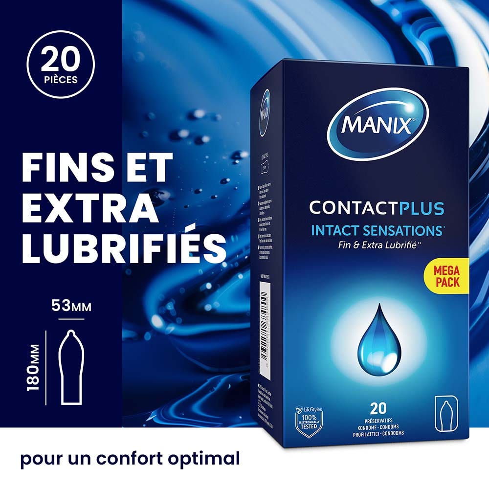 Manix Contact Plus Thin condoms with extra lubrication x24 - FrenchBeautyHub