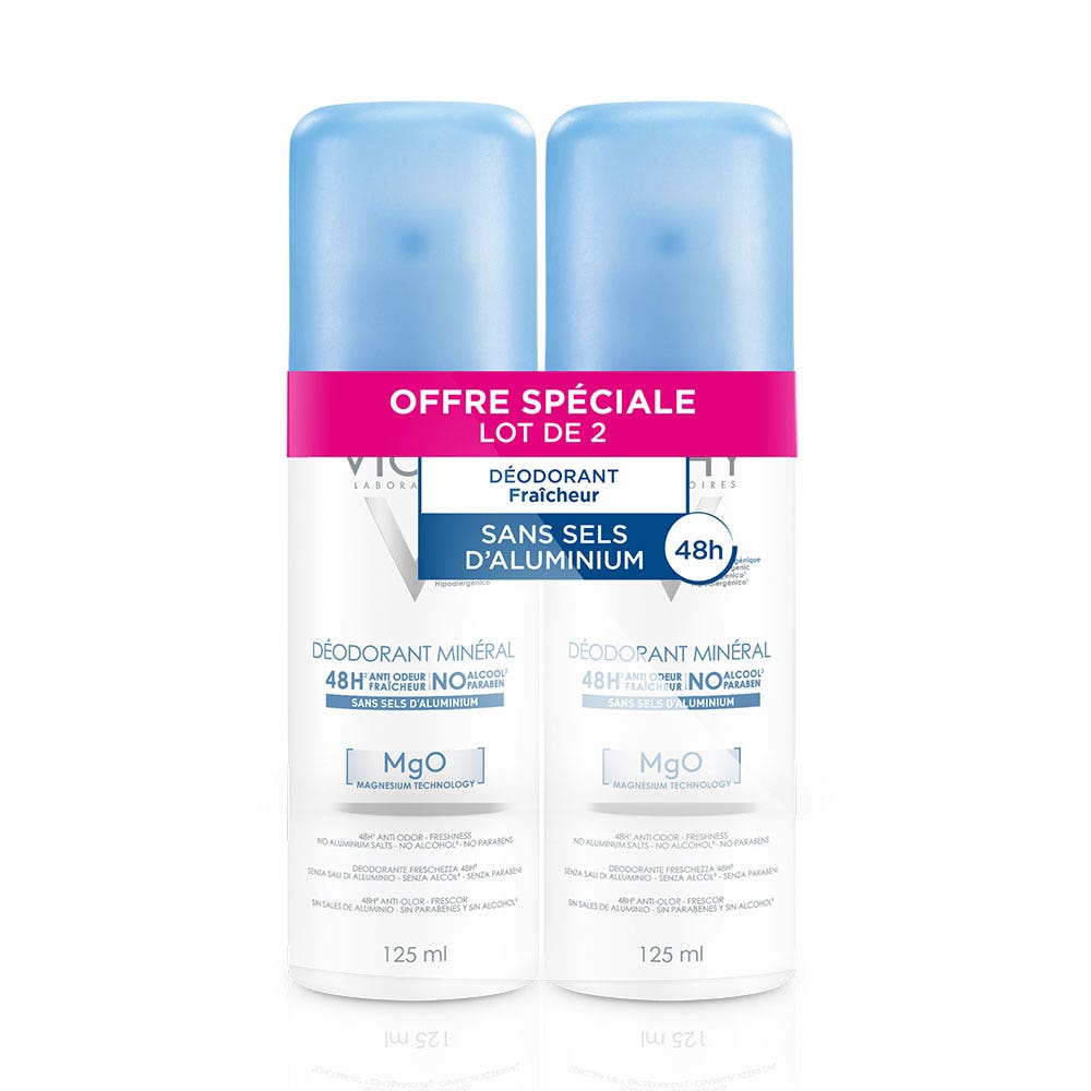 Vichy Deodorants Deodorant 48h Aluminium Salt Free Sensitive Skins Mineral 2x125ml (4.23fl oz)
