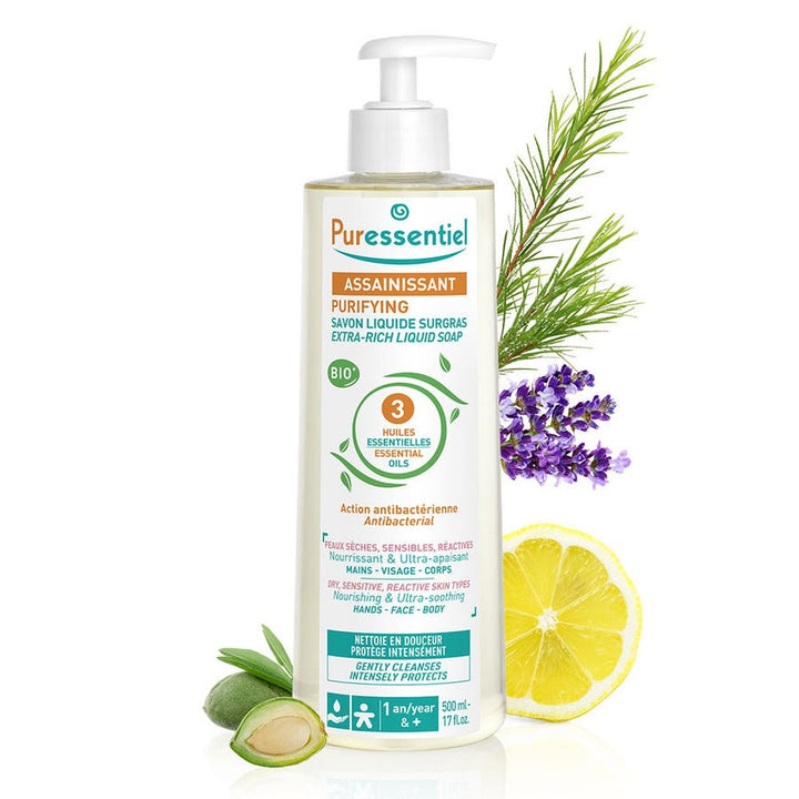 Puressentiel Sanitizing Superfatted Soap with 3 Organic Essential Oils 500ml (16.90fl oz)