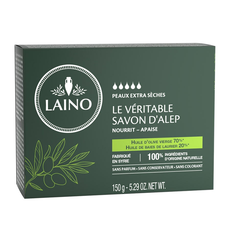 Savon d'Alep authentique Laino à l'huile d'olive pour peaux très sèches 150 g 