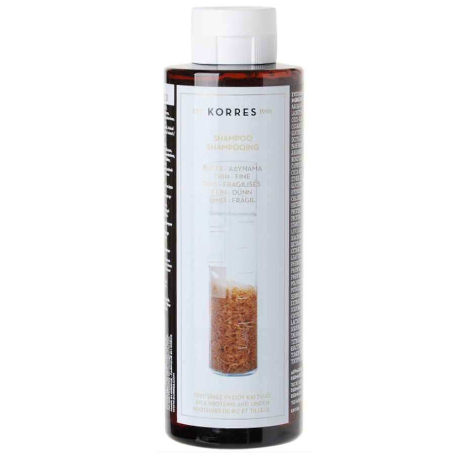 Korres Shampoing volumateur aux protéines de riz et au tilleul pour cheveux fins 250 ml (8,45 fl oz) 