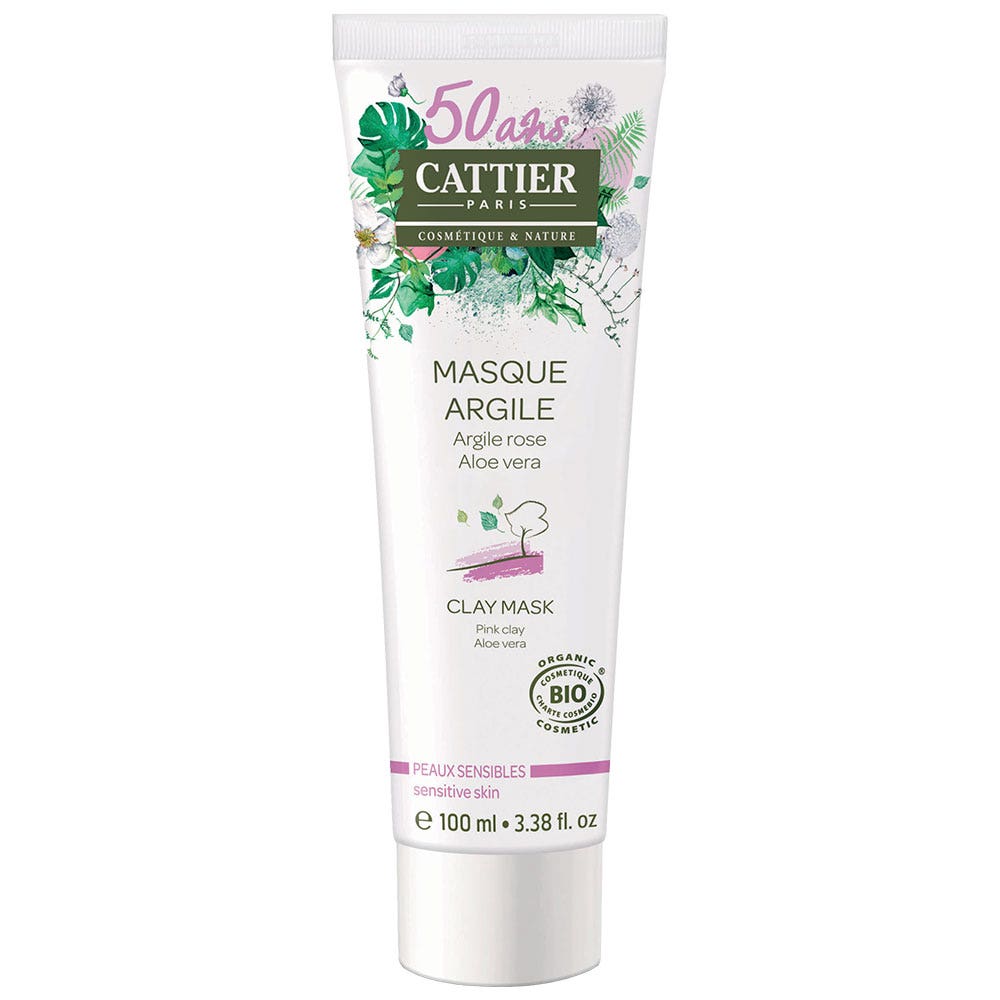 Cattier Pink Clay Face Mask for Sensitive Skin Purifying and Clarifying 100ml (3.38 fl oz)