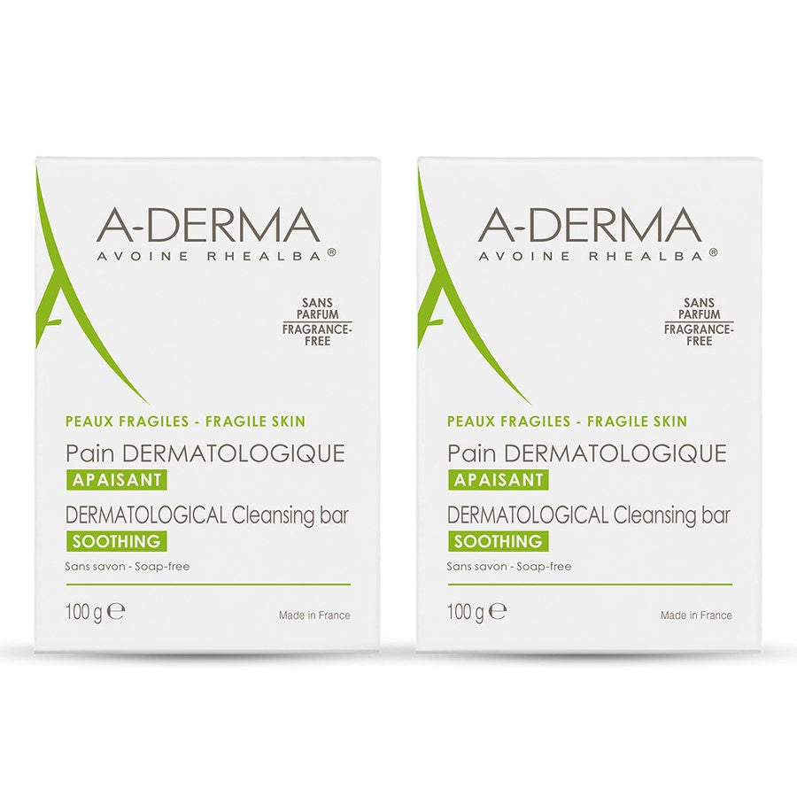 A-Derma Rhealba Oats Oat Milk Dermatological Bar for Irritated Skin 100g (3.52 oz) - Pack of 2