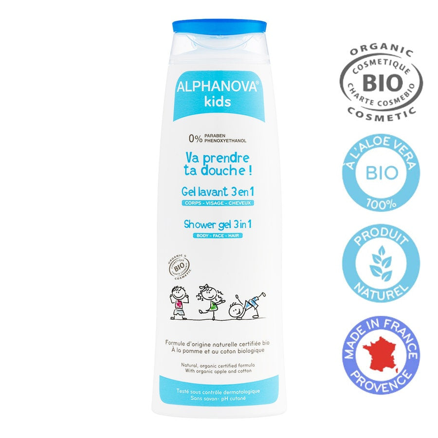 Alphanova Kids 3-in-1 Shower Gel with Apple and Organic Cotton 250ml (8.45 fl oz)