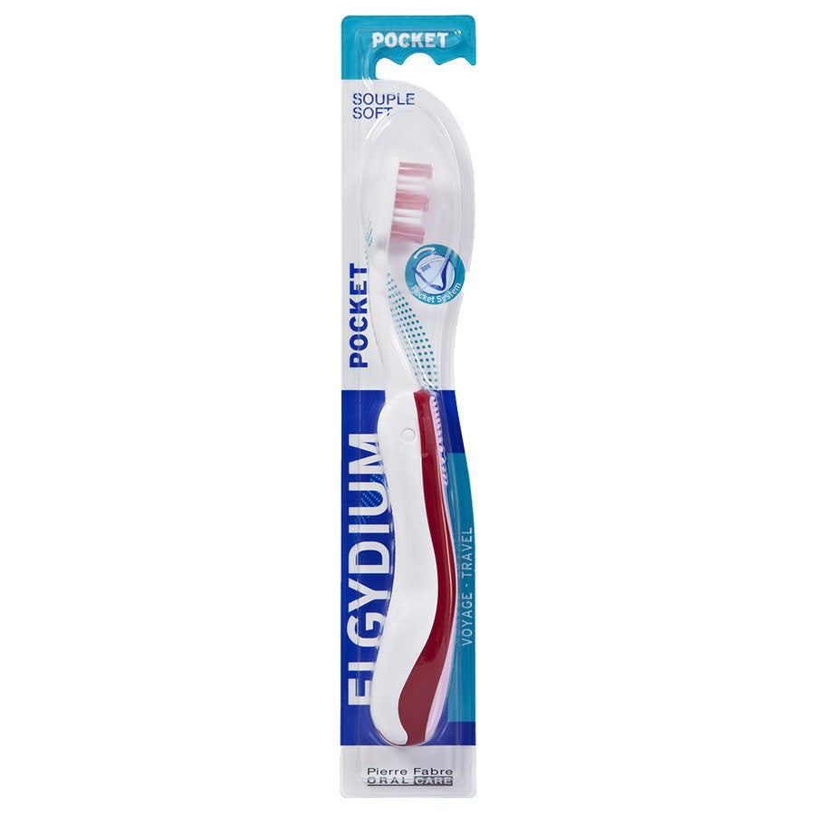 Brosse à dents souple Elgydium Pocket pour une hygiène bucco-dentaire pratique en déplacement 