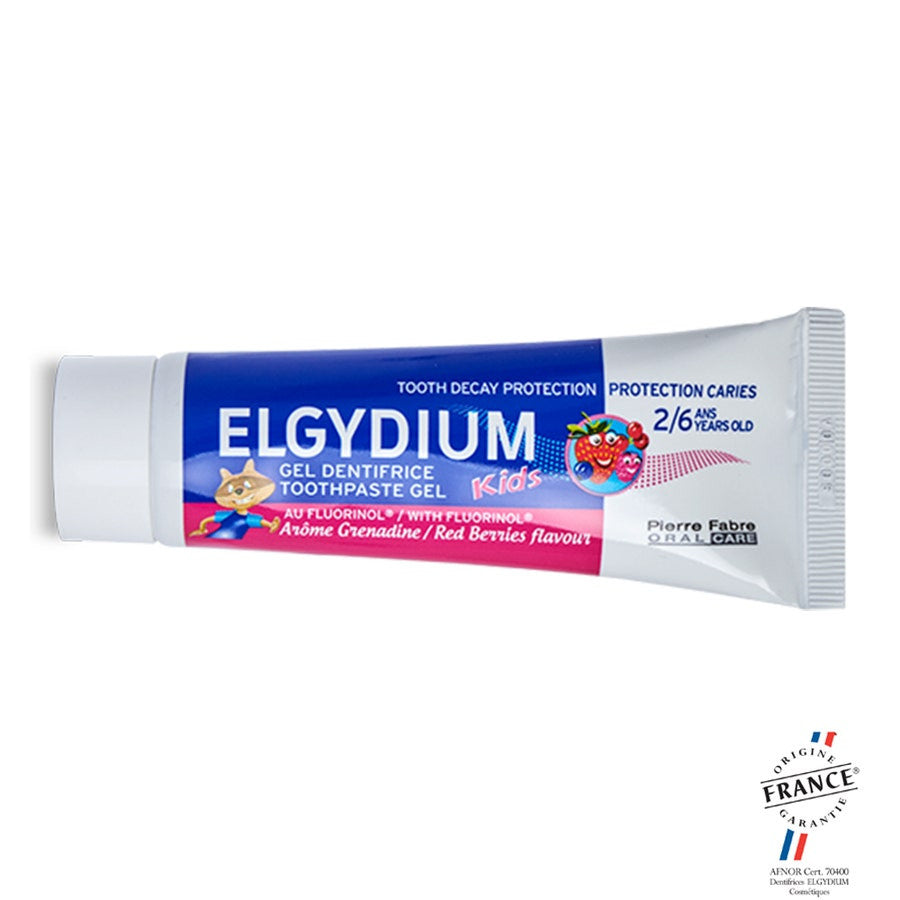 Gel dentifrice Elgydium Kids Protection contre les caries 2-6 ans, saveur fruits rouges, 50 ml 