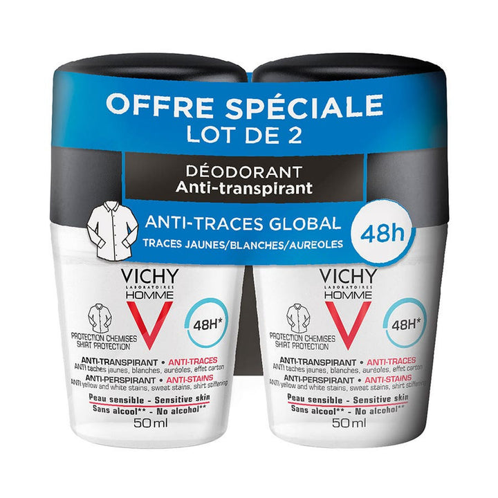 Vichy Men Déodorant anti-transpirant Roll-On 48h anti-traces 2x 50ml