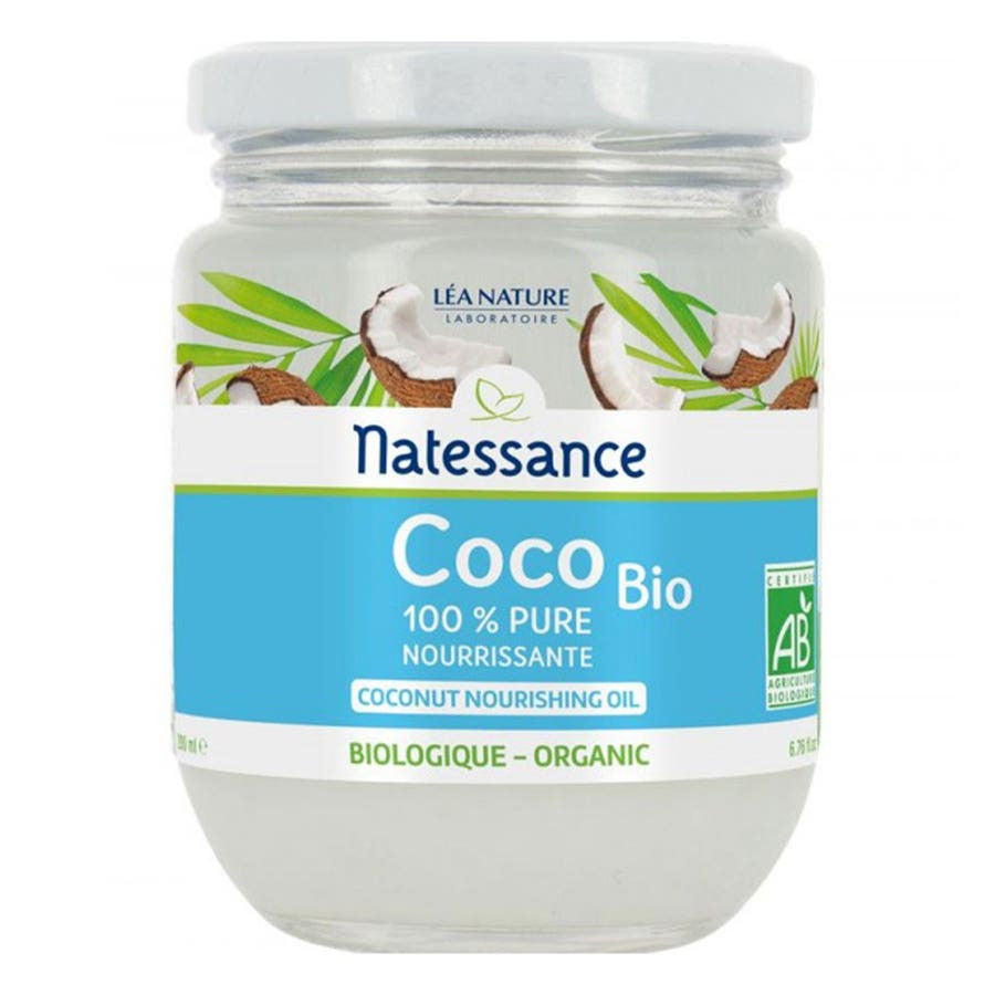 Natessance Coco Lea Nature Huile de coco 100 % pure et biologique 200 ml (6,76 fl oz) 