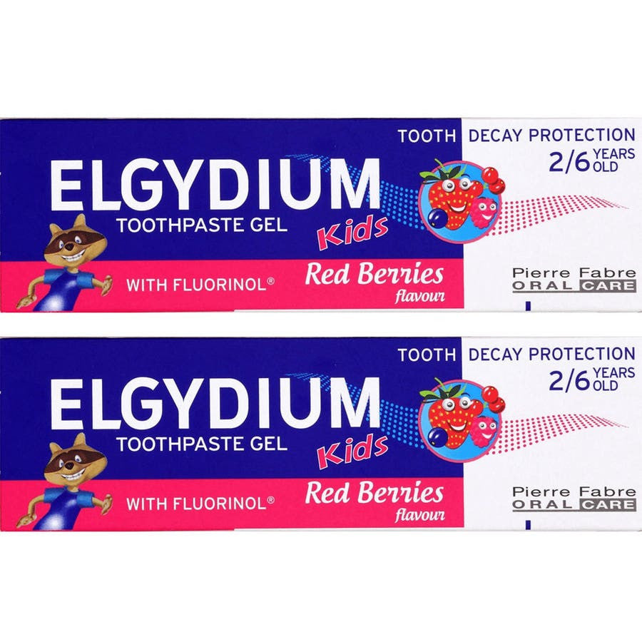 Dentifrice Elgydium Kids 3-6 ans fruits rouges au fluorinol 2x50 ml (1,69 fl oz) 