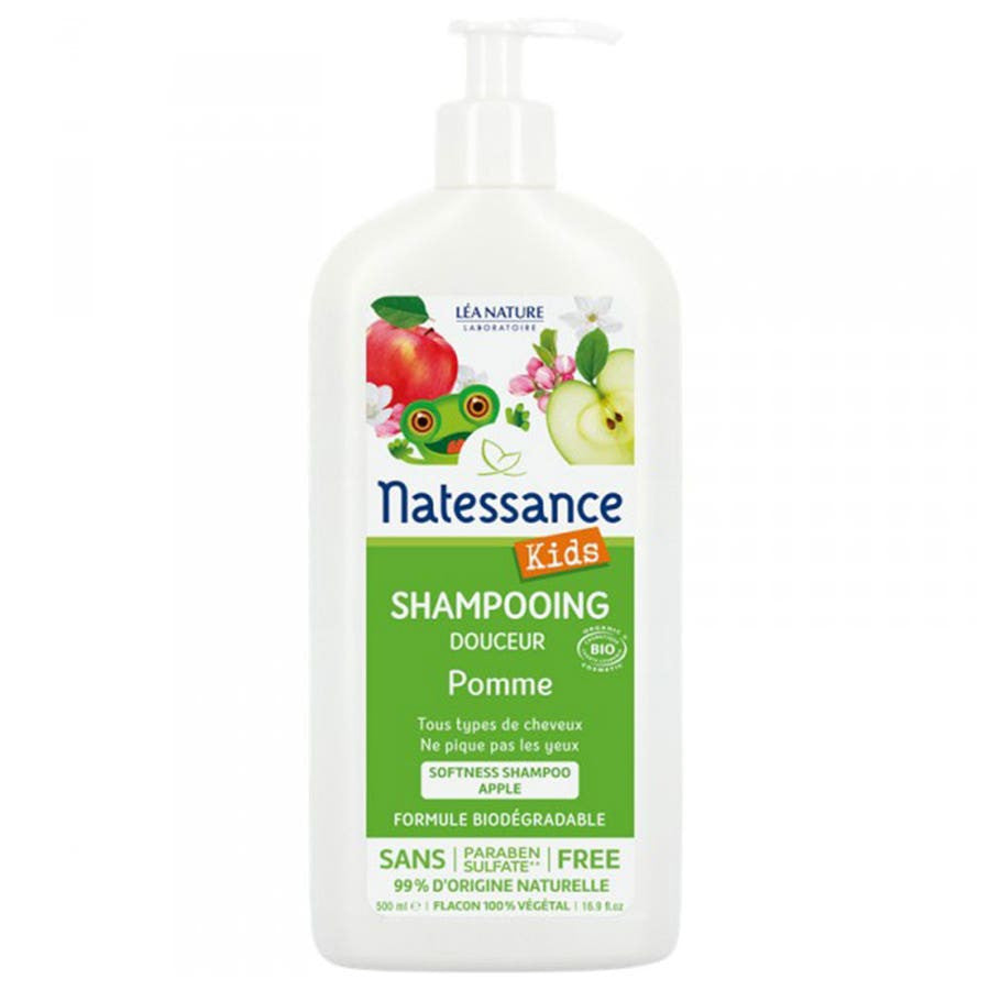 Shampoing corps et cheveux sans sulfate à la pomme bio Natessance Kids 500 ml 