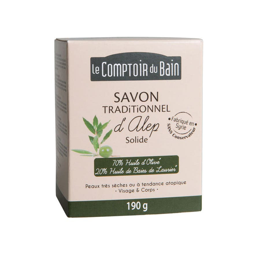 Le Comptoir Du Bain Savon d'Alep Traditionnel 190g (6,70 oz) - Huile d'Olive et de Baie de Laurier 