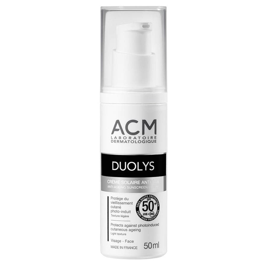 Crème solaire anti-âge ACM Duolys SPF50, texture légère pour peaux sensibles, 50 ml 