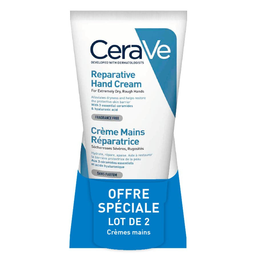 Crème mains réparatrice Cerave Body peaux très sèches 50 ml x2 (1,69 fl oz x2) 