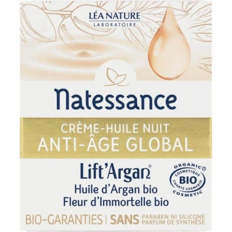 Natessance Argan Liftargan Divinissime Huile Crème de Nuit Immortelle 6 Actions Anti-Âge Bio 50 ml 