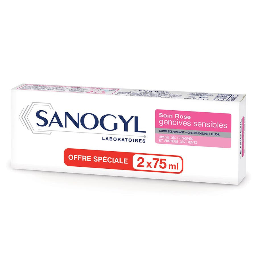 Dentifrice Sanogyl Rose Soin des Gencives Sensibles 75 ml x2 (2,53 fl oz x2) 