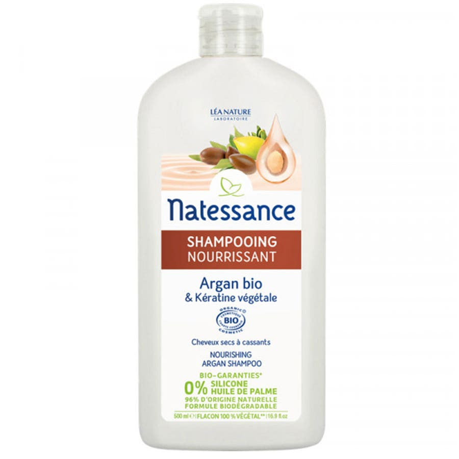 Natessance Argan Shampooing Nourrissant Réparateur à la Kératine Végétale 500 ml (16,90 fl oz) 