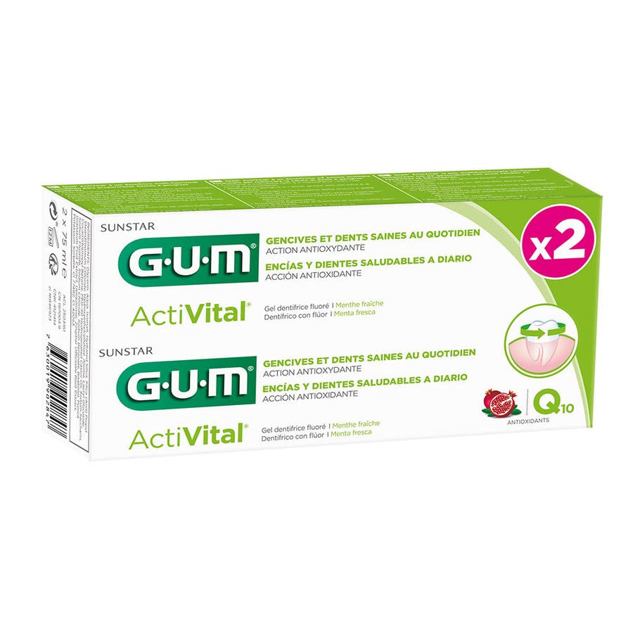 Dentifrice multi-actions Gum ActiVital Q10 75 ml x2 (2,53 fl oz x2) 