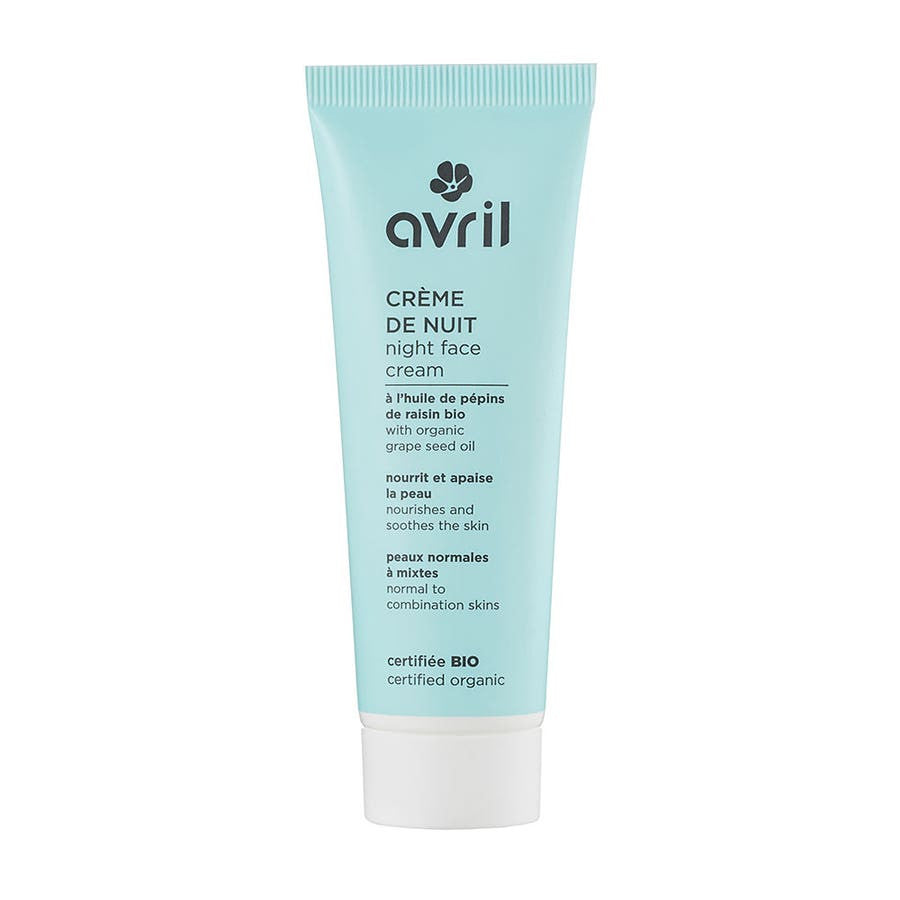 Crème de nuit Avril à l'huile de pépins de raisin bio Peaux normales à mixtes 50 ml (1,69 fl oz) 