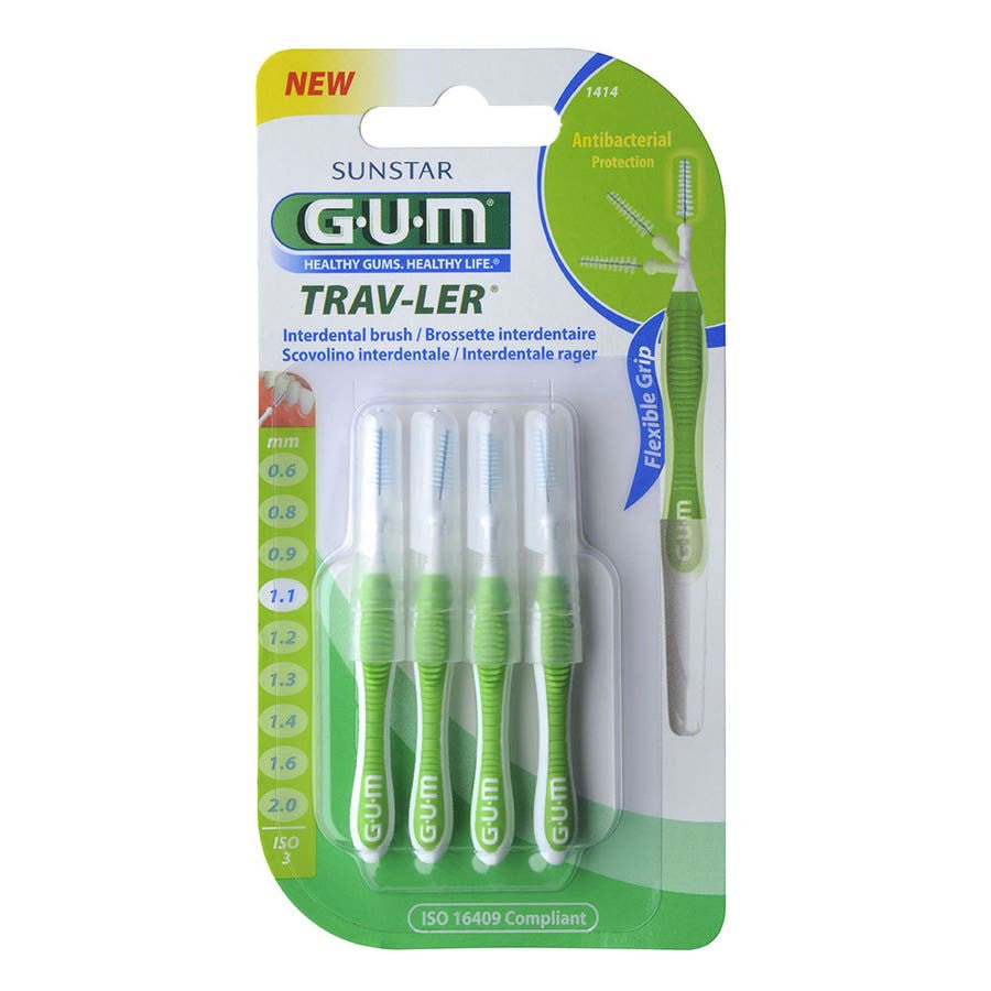 Gum Trav-ler 4 Brossettes Interdentaires de Voyage 1414 Trav-ler 1,1 Mm x4 