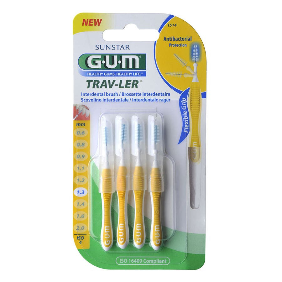 GUM Trav-Ler Interdental Brushes 1514, 1.3mm, Pack of 4