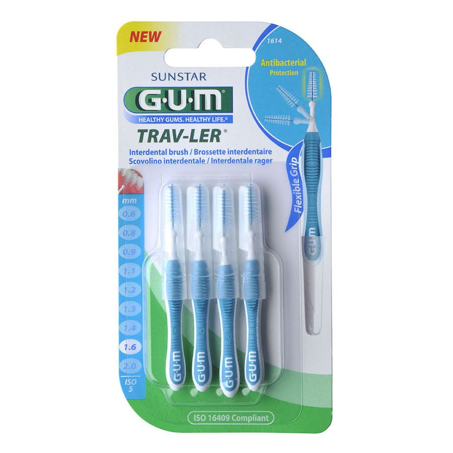 Brossettes interdentaires GUM Trav-Ler 1614 1,6 mm Bleu - Lot de 4 