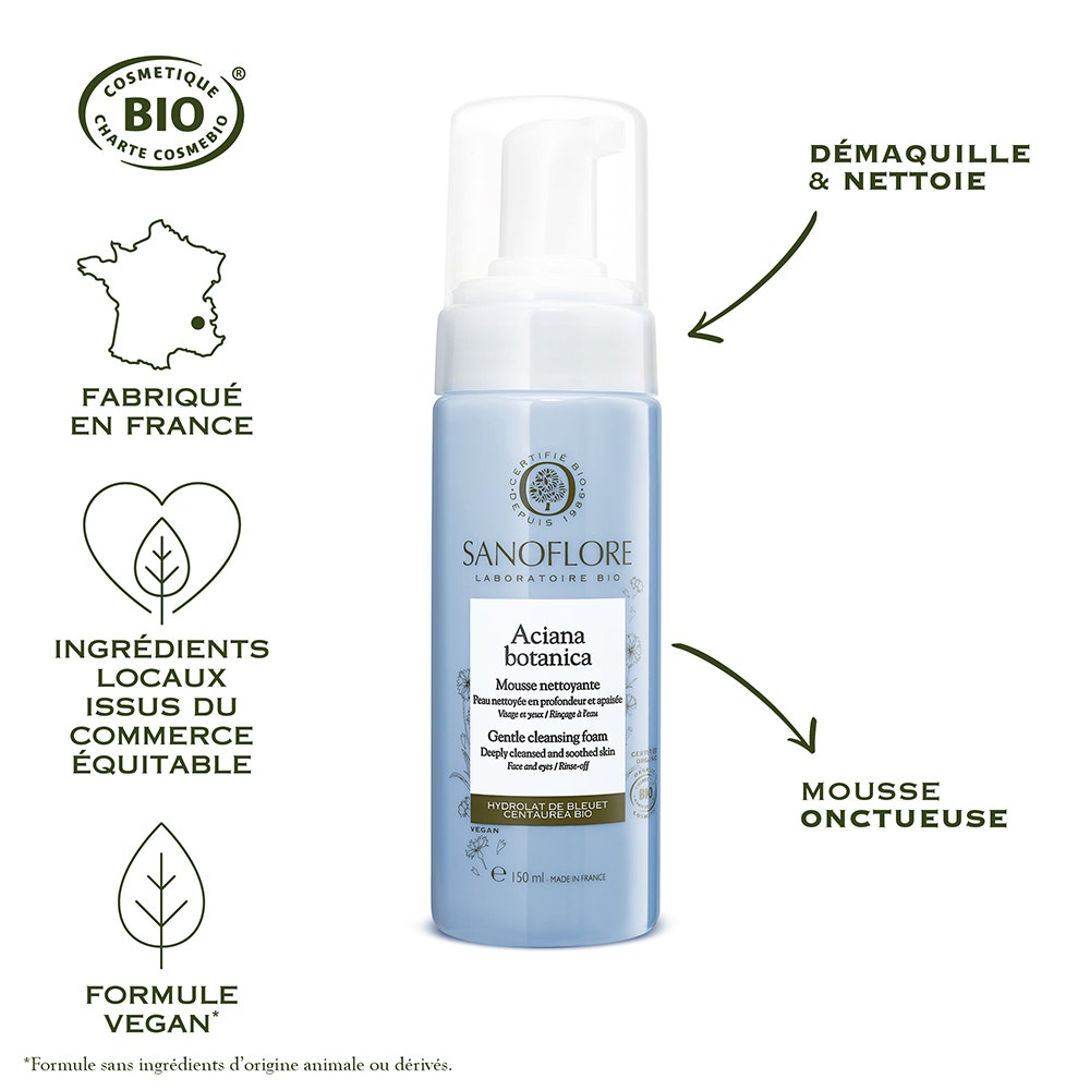 Sanoflore Aciana Botanica Gentle Cleansing Foam All Skin Types 150ml x2 (5.07fl oz x2)