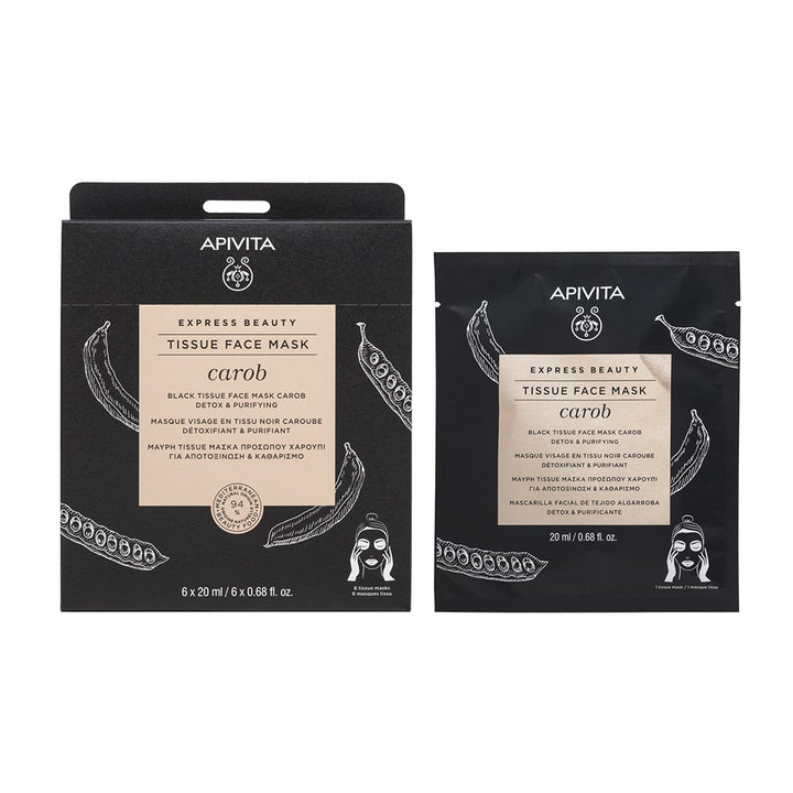 Apivita Express Beauty Detox & Purifying Black Fabric Face Masks with Carob 20ml (0.76fl oz)