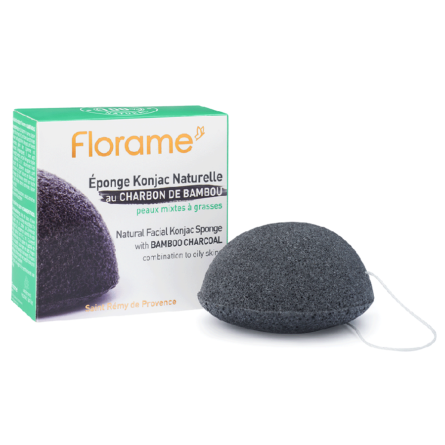 Florame Éponge Konjac Naturelle au Charbon de Bambou Purifiante Peaux Mixtes à Grasses 