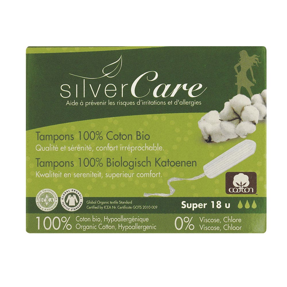 Silver Care Super organic cotton tampons Without applicator x18